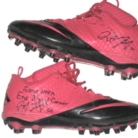 Garrett McIntyre New York Jets Game Worn & Signed Pink & Black Breast Cancer Awareness Nike Cleats