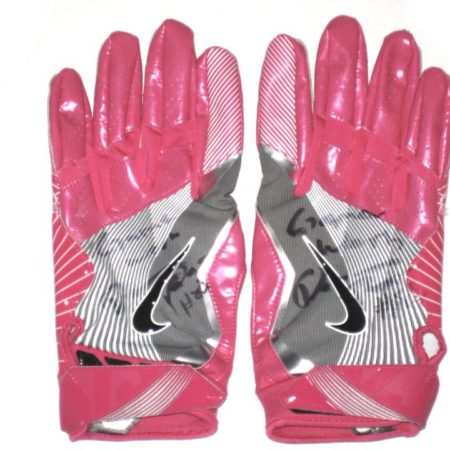 Darren Fells Arizona Cardinals Game Worn & Signed Pink, Silver & White Breast Cancer Awareness Nike 3XL Gloves