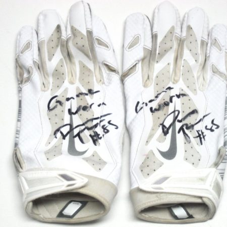 Darren Fells Arizona Cardinals Game Worn & Signed White & Silver Nike Vapor Jet 3XL Gloves