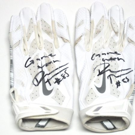 Darren Fells Arizona Cardinals Game Worn & Signed White & Silver Nike Vapor Jet 3XL Gloves