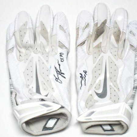Orleans Darkwa New York Giants 2015 OTA's Worn & Autographed White & Silver Nike Gloves