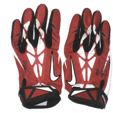 Orleans Darkwa New York Giants Game Used & Signed Red & White Nike Vapor Jet Gloves