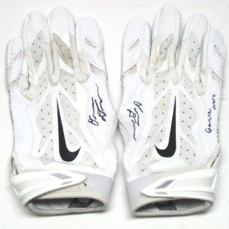 Orleans Darkwa New York Giants Game Worn & Signed White & Black Nike Vapor Jet Large Gloves