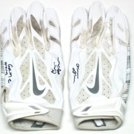 Orleans Darkwa New York Giants Game Used & Signed White & Silver Nike Vapor Jet Gloves