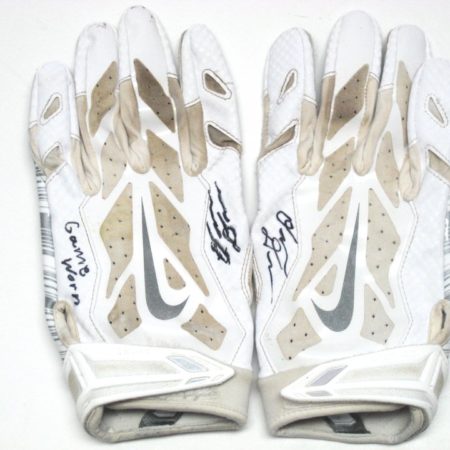 Orleans Darkwa New York Giants Game Used & Signed White & Silver Nike Vapor Jet Large Gloves