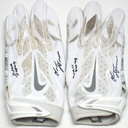 Orleans Darkwa New York Giants Game Used & Signed White & Silver Nike Vapor Jet Gloves