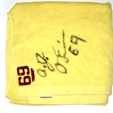 AJ Francis Player Issued Washington Redskins #69 Locker Room Signed Yellow & Red Oxford Super Blend Towel -Measures 5 Feet x 2 1/2 Feet!
