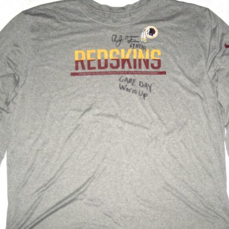 AJ Francis Pregame Worn & Signed Official Washington Redskins #69 Long Sleeve Nike Dri-Fit Shirt