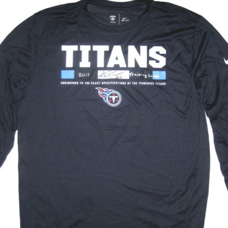 Alex Tanney 2017 Training Camp Worn & Signed Official Blue Tennessee Titans Long Sleeve Nike Dri-Fit Shirt