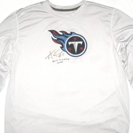 Alex Tanney 2017 Training Camp Worn & Signed Official White Tennessee Titans Long Sleeve Nike Dri-Fit Large Shirt