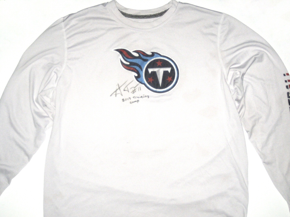لغز اطفال Alex Tanney 2017 Training Camp Worn & Signed Official White Tennessee  Titans Long Sleeve Nike Dri-Fit Shirt لغز اطفال
