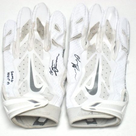 Orleans Darkwa New York Giants Game Used & Signed White & Silver Nike Vapor Jet Gloves