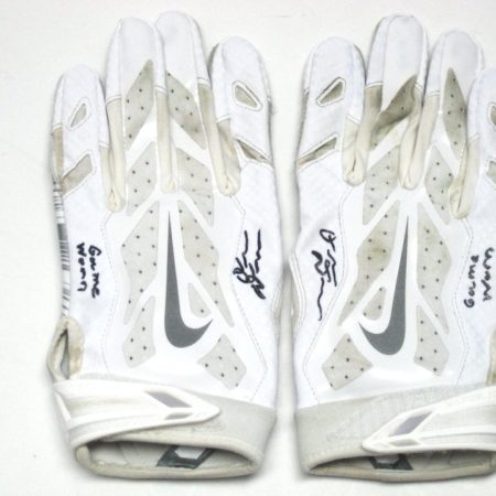 Orleans Darkwa New York Giants Game Worn & Signed White & Silver Nike Vapor Jet Gloves