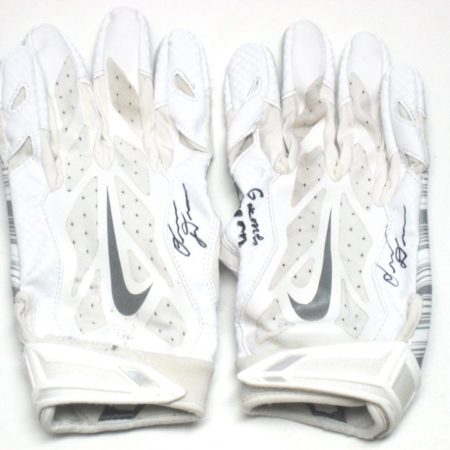 Orleans Darkwa New York Giants Game Used & Signed White & Silver Nike Vapor Jet Gloves