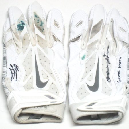 Orleans Darkwa New York Giants Game Used & Signed White & Silver Nike Vapor Jet Gloves
