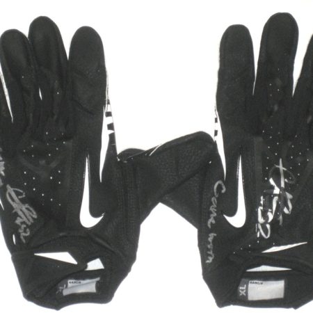 Craig Robertson New Orleans Saints Game Worn & Signed Black & White Nike Vapor Jet Gloves