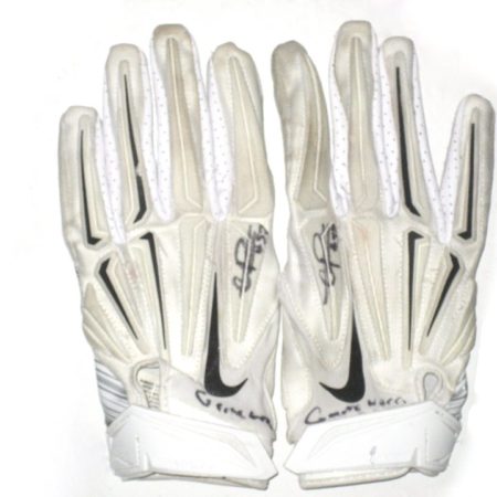 Craig Robertson New Orleans Saints Game Worn & Signed White & Silver Nike Superbad Gloves