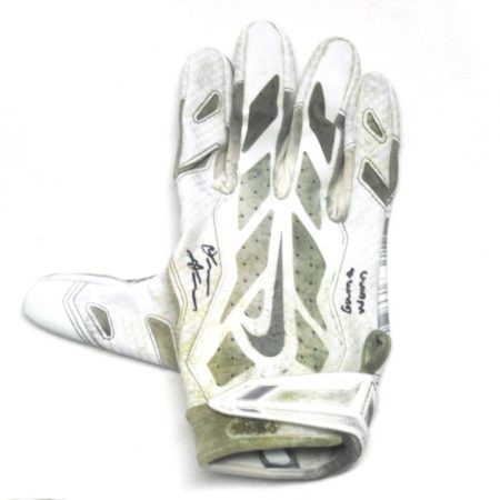 Orleans Darkwa New York Giants Game Used & Signed White & Silver Nike Vapor Jet Glove - Great Use!!
