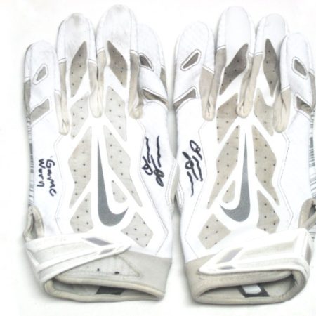 Orleans Darkwa New York Giants Game Used & Signed White & Silver Nike Vapor Jet Gloves