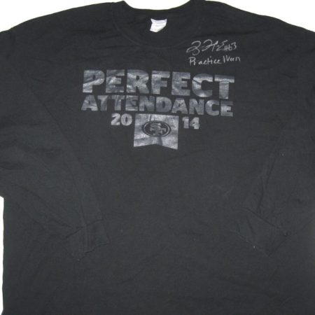 Tony Jerod-Eddie Practice Worn & Signed San Francisco 49ers 2014 Perfect Attendance 3XL Shirt - Awarded To Players by Former Head Coach Jim Harbaugh!