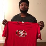 Tony Jerod-Eddie with Practice Worn & Signed San Francisco 49ers Pasta Bowl Shirt