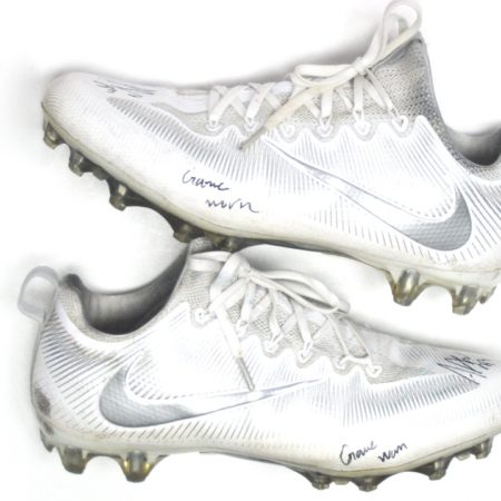 Andrew Adams New York Giants Game Used & Signed White & Silver Nike Vapor Cleats