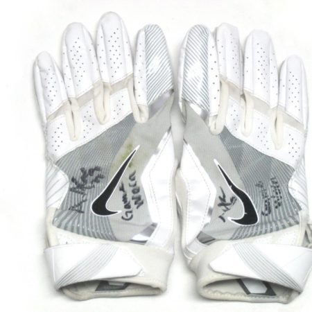 Andrew Adams New York Giants Game Worn & Signed White & Silver Nike Gloves