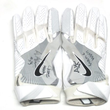 Andrew Adams New York Giants Game Worn & Signed White & Silver Nike Gloves