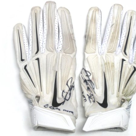 Craig Robertson New Orleans Saints Game Worn & Signed White & Silver Nike Superbad Gloves
