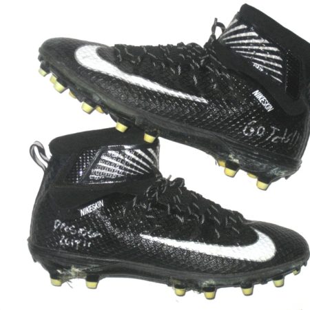 Deon Simon 2017 New York Jets Game Used & Signed Black & White Nike Lunarbeast Elite TD Cleats