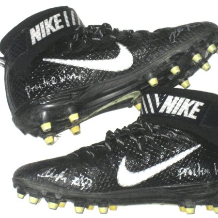 Deon Simon New York Jets Practice Worn & Signed Black & White Nike Lunarbeast Elite Cleats