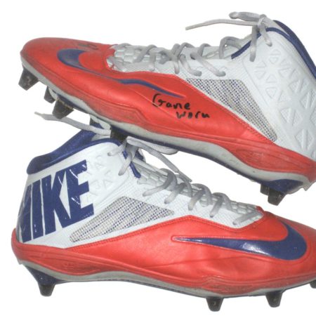 Jay Bromley New York Giants Game Used & Signed Gray, Red & Blue Nike Cleats