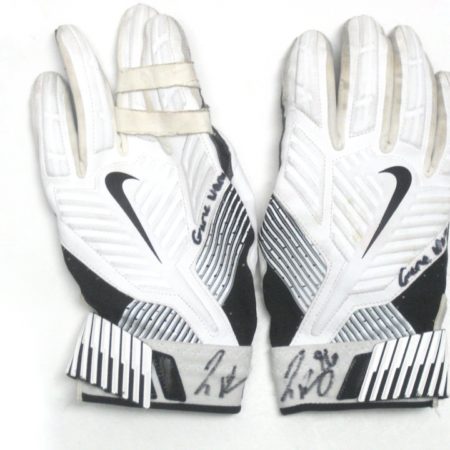 Jay Bromley New York Giants Game Used & Signed White, Black & Gray Nike Gloves