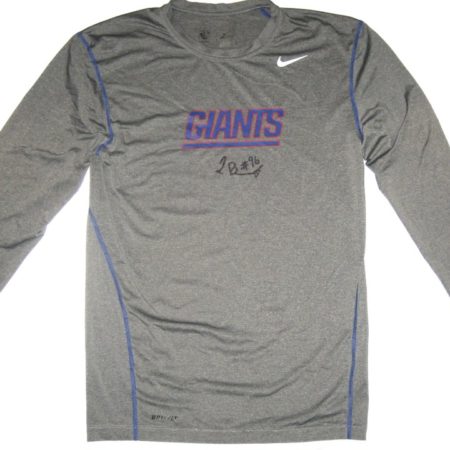 Jay Bromley Practice Worn & Autographed New York Giants Long Sleeve Nike Dri-Fit Shirt