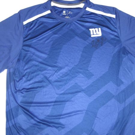 Jay Bromley Training Worn & Signed Blue & White New York Giants Nike Dri-Fit Shirt