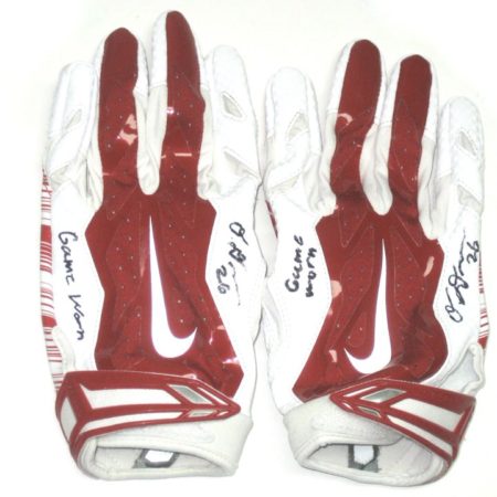 Orleans Darkwa 2017 New York Giants Game Used & Signed Red & White Nike Vapor Jet Gloves