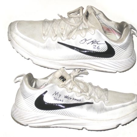 Orleans Darkwa New York Giants Training Worn & Signed White & Black Nike Vapor Turf Sneakers
