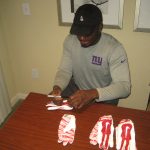 Orleans Darkwa with New York Giants Game Worn & Signed Red & White Nike Vapor Jet Large Gloves