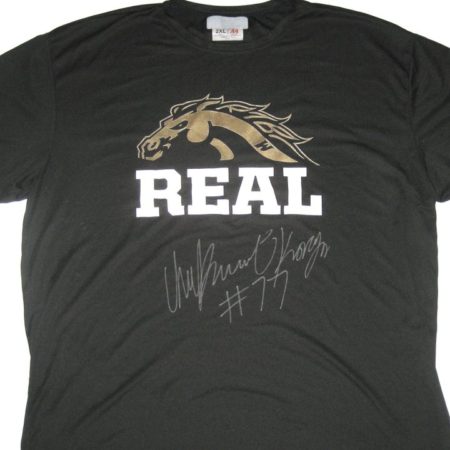 Chukwuma Okorafor Training Worn & Signed Western Michigan Broncos GROW HIGHER A4 Shirt