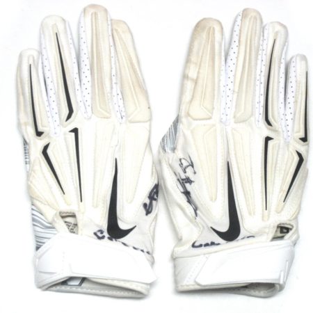 Craig Robertson Cleveland Browns Game Worn & Signed White & Silver Nike Superbad XL Gloves