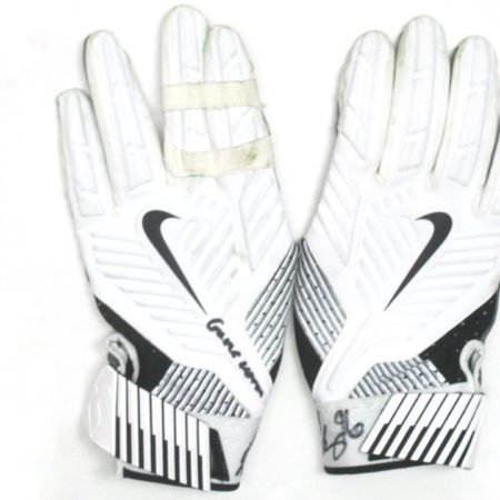 Jay Bromley New York Giants Game Used & Signed White, Black & Gray Nike Gloves