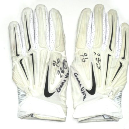 Jay Bromley New York Giants Game Worn & Signed White, Black & Silver Nike Superbad Gloves