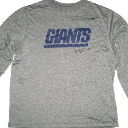 Kerry Wynn 2017 Player Issued & Autographed Gray New York Giants #72 Long Sleeve Nike Shirt