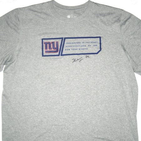 Kerry Wynn 2017 Training Worn & Autographed Gray New York Giants Nike Dri-Fit XXL Shirt