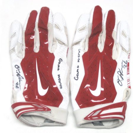 Orleans Darkwa 2017 New York Giants Game Used & Signed Red & White Nike Vapor Jet Gloves