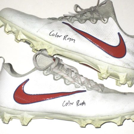 Andrew Adams 2017 New York Giants Game Used & Signed White & Red Nike Vapor Cleats - Worn in Color Rush Game Vs Dallas Cowboys!