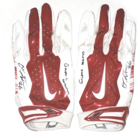 Orleans Darkwa 2017 New York Giants Game Worn & Signed Red & White Nike Vapor Jet Gloves