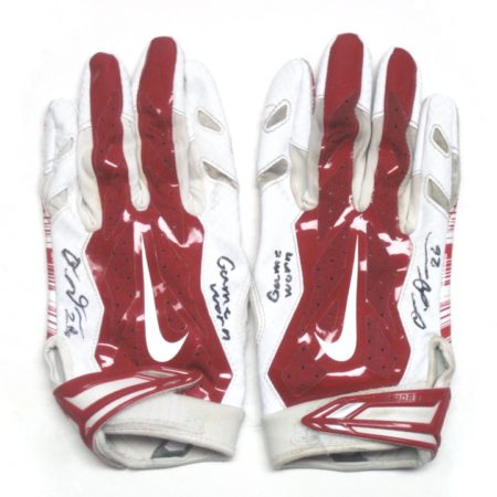 Orleans Darkwa 2017 New York Giants Game Used & Signed Red & White Nike Vapor Jet Gloves