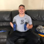 Frank Ginda with San Jose State Spartans Game Worn & Signed Blue & White Nike Gloves