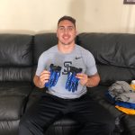 Frank Ginda with San Jose State Spartans Game Used & Signed Blue & White Nike Superbad XXL Gloves